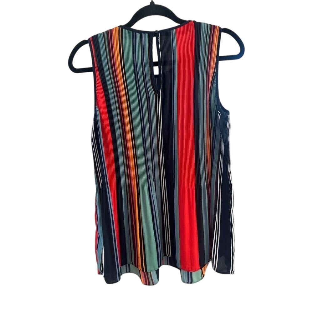 Dalia Womens Multi Color Vertical Stripe Pleated Sleeveless Blouse Top Large - Picture 2 of 4